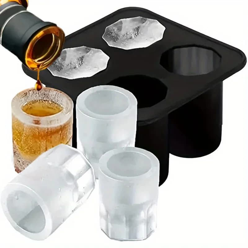 Molde de silicona para cubitos de hielo de cuatro cavidades, molde creativo redondo en forma de vaso para whisky, cerveza, herramientas de cocina y bar