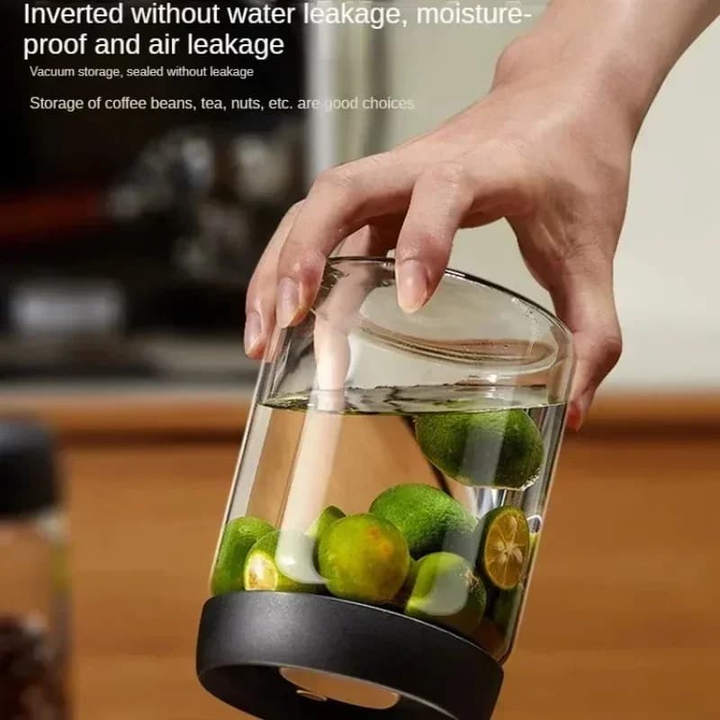Tarro de café de gran capacidad con tapa negra, almacenamiento manual al vacío y a prueba de humedad, tarro sellado de vidrio para té, café y granos de café para cocina