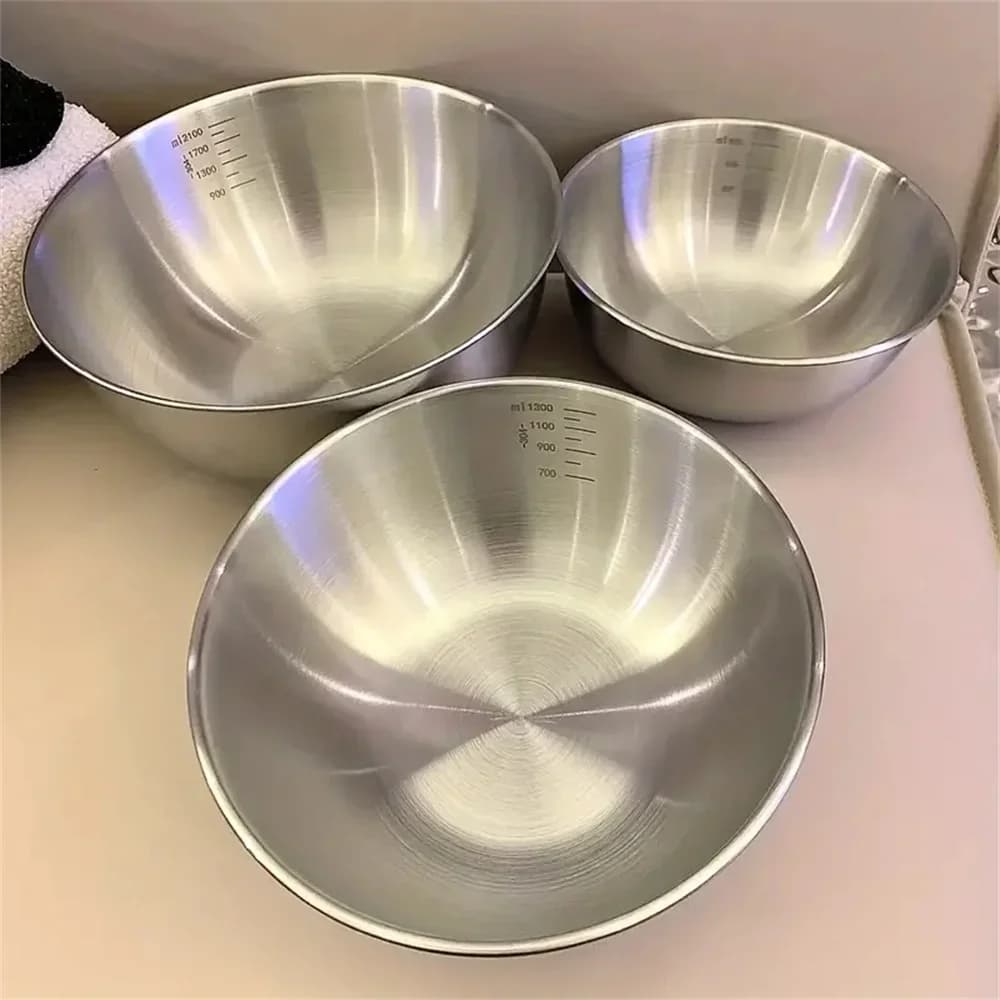Juego de 1 a 3 cuencos de acero inoxidable con escala para cocinar, hornear y guardar alimentos; cuencos mezcladores de gran capacidad para el hogar y la cocina