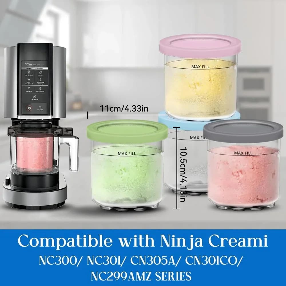 Pints y tapas Creami para Ninja - paquete de 4 envases, vasos, frascos y recipientes cremosos para helado, juego compatible con recipiente para batidos