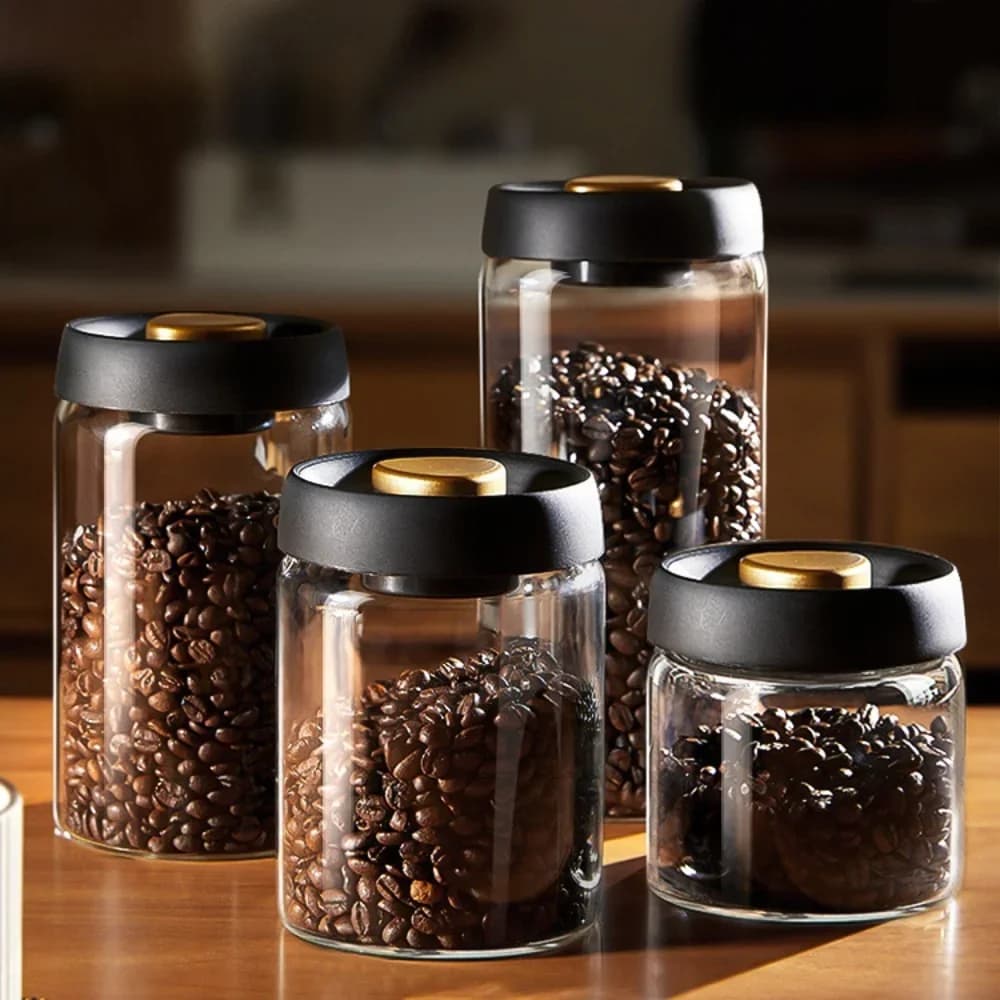 Frascos herméticos de vidrio transparente para almacenar granos de café al vacío, a prueba de humedad, con extracción de aire