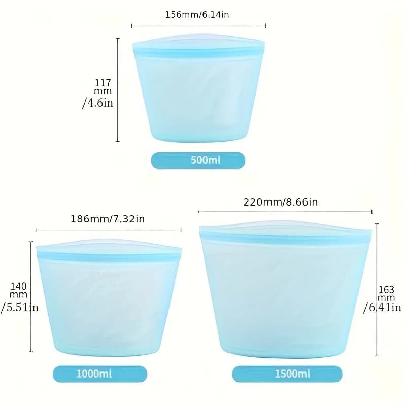 1/3pcs bolsas reutilizables de silicona para alimentos, bolsas de almacenamiento herméticas tipo ziplock para nevera y congelador, para conservar la frescura y organizar la cocina