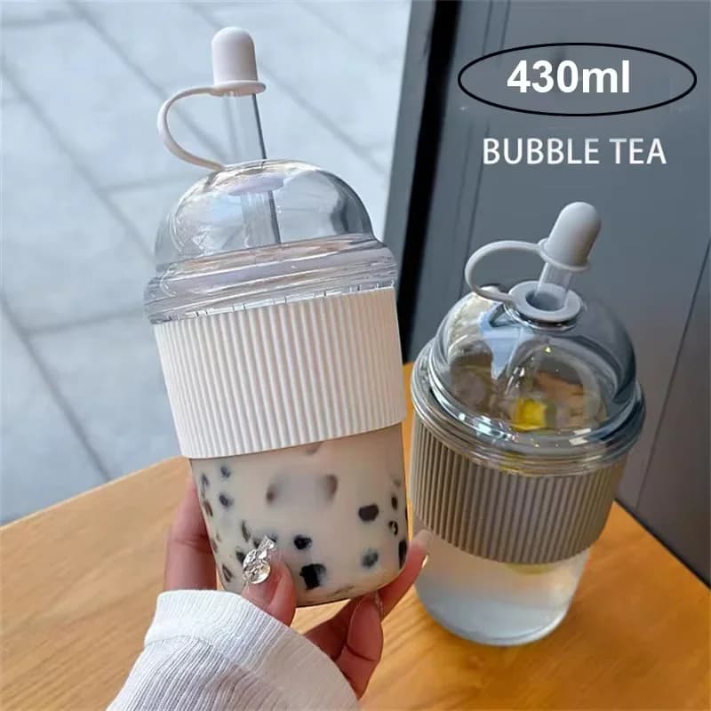 1pc vaso portátil con pajita abatible de 430ml, plástico, estilo ins, botella de agua de gran capacidad, para té, café, leche, resistente al calor, vasos para jugo y gelatina
