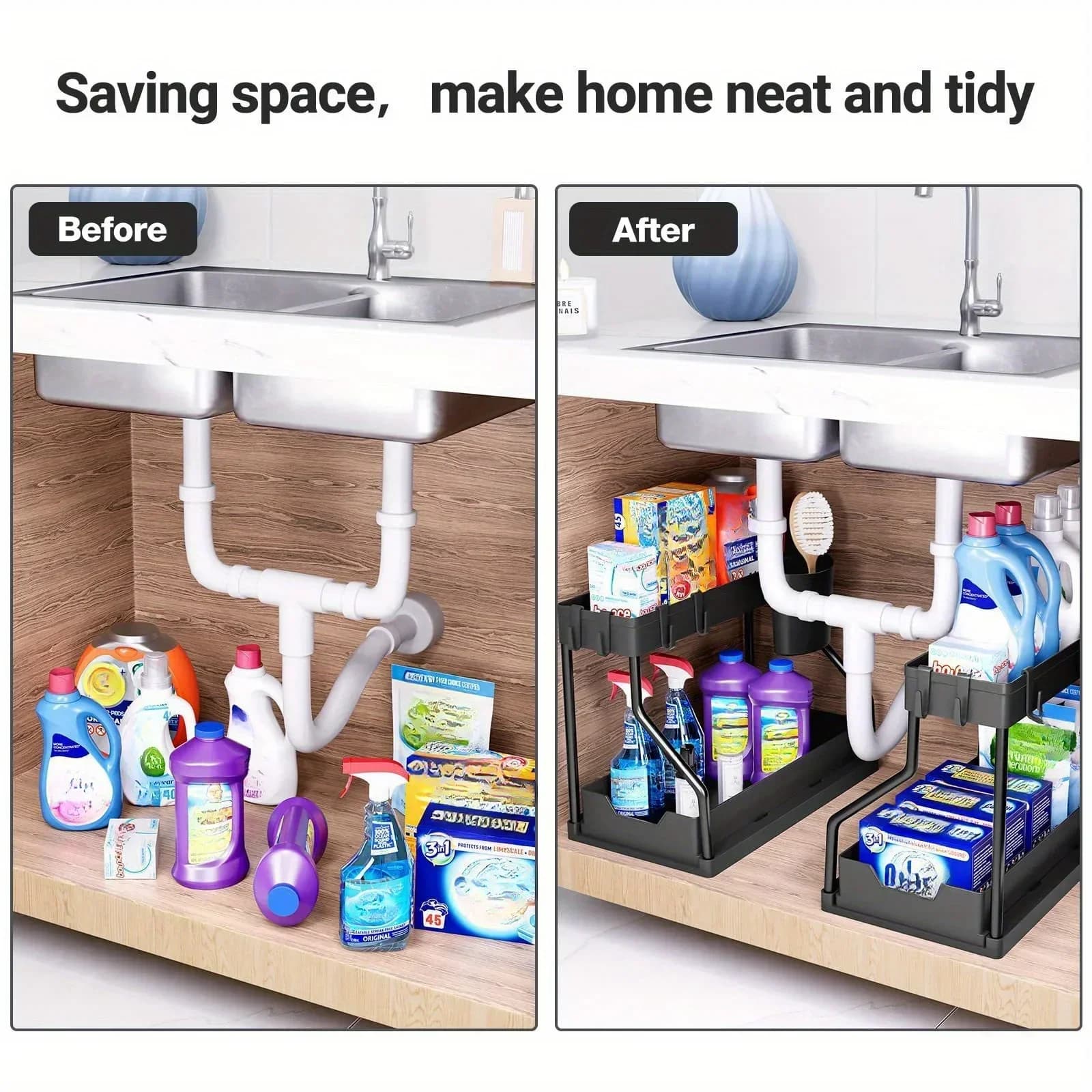 Estantería organizadora extraíble de varios niveles, estante versátil para botellas de condimentos de cocina, baño, debajo del fregadero, para ordenar el desorden