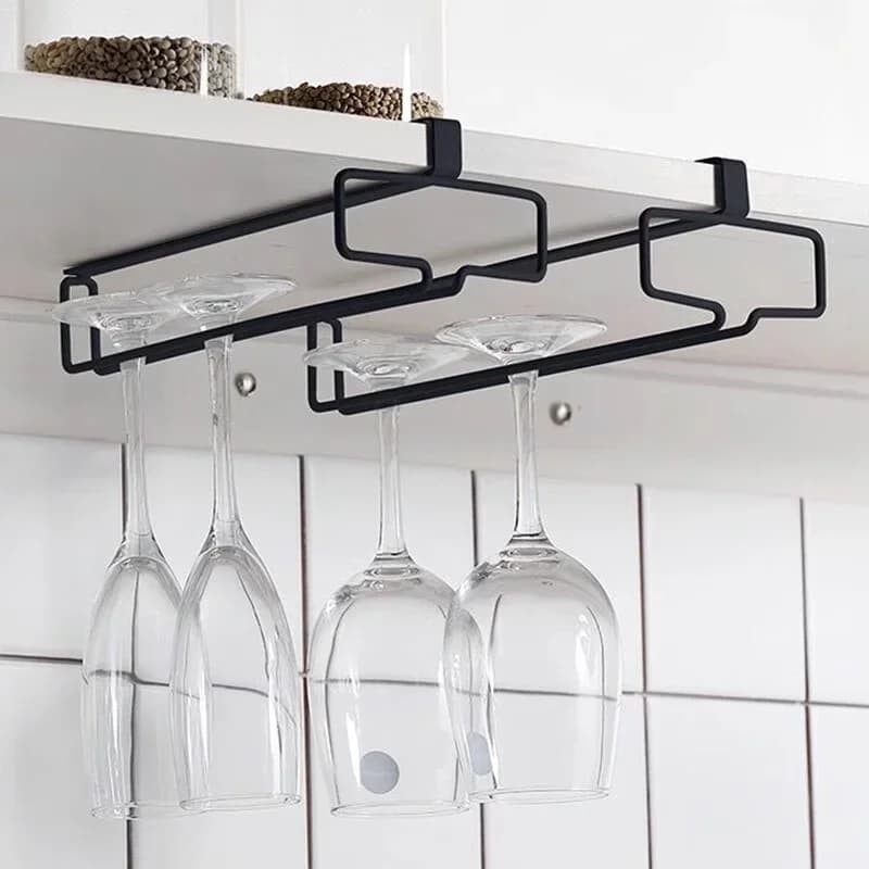 Estante colgante para almacenamiento de copas de vino tinto, soporte doméstico para copas de pie alto sin perforar, escurridor invertido