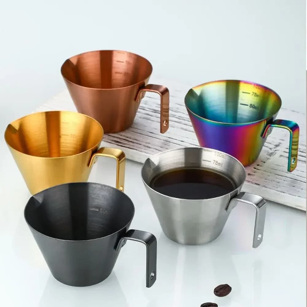 Vaso de extracción de café de acero inoxidable 304 con escala, pequeño vaso medidor para leche, cuchara, taza medidora para espresso, utensilio de cocina