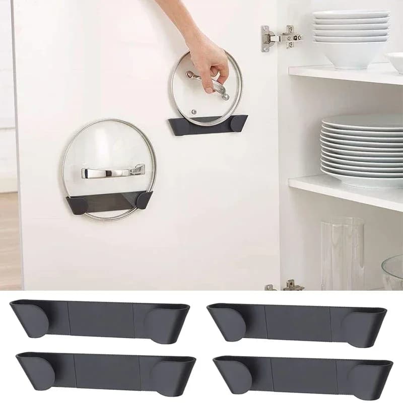 1/2/4 piezas soporte para ollas de pared, sin perforación, autoadhesivo, organizador de tapas de ollas y soporte de almacenamiento para cocina del hogar