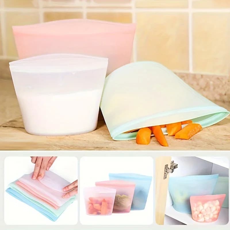 1/3pcs bolsas reutilizables de silicona para alimentos, bolsas de almacenamiento herméticas tipo ziplock para nevera y congelador, para conservar la frescura y organizar la cocina