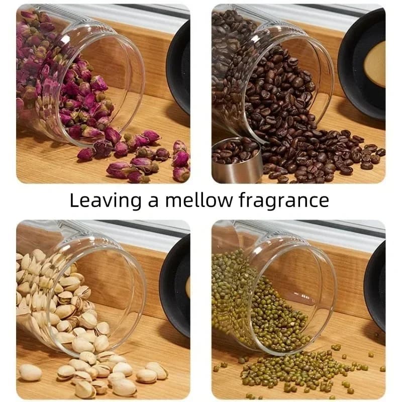 Tarro de café de gran capacidad con tapa negra, almacenamiento manual al vacío y a prueba de humedad, tarro sellado de vidrio para té, café y granos de café para cocina