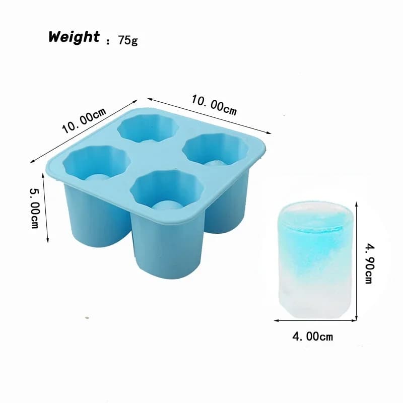 Molde de silicona para cubitos de hielo de cuatro cavidades, molde creativo redondo en forma de vaso para whisky, cerveza, herramientas de cocina y bar