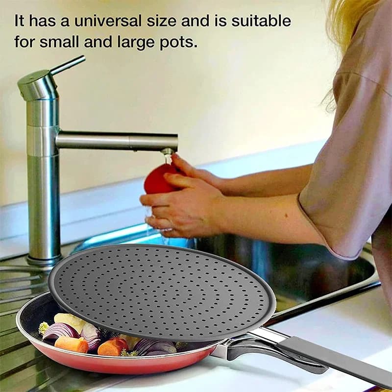 Pantalla antisalpicaduras de silicona con asa, resistente al calor, protector contra salpicaduras de aceite, tapa para escurrir, cubierta para sartén