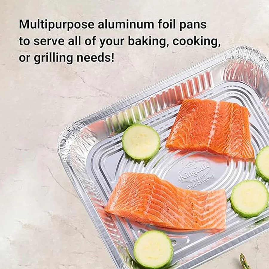 50 piezas de papel de aluminio desechable, varios tamaños, bandejas de aluminio perfectas para cocinar, calentar, almacenar y preparar alimentos.
