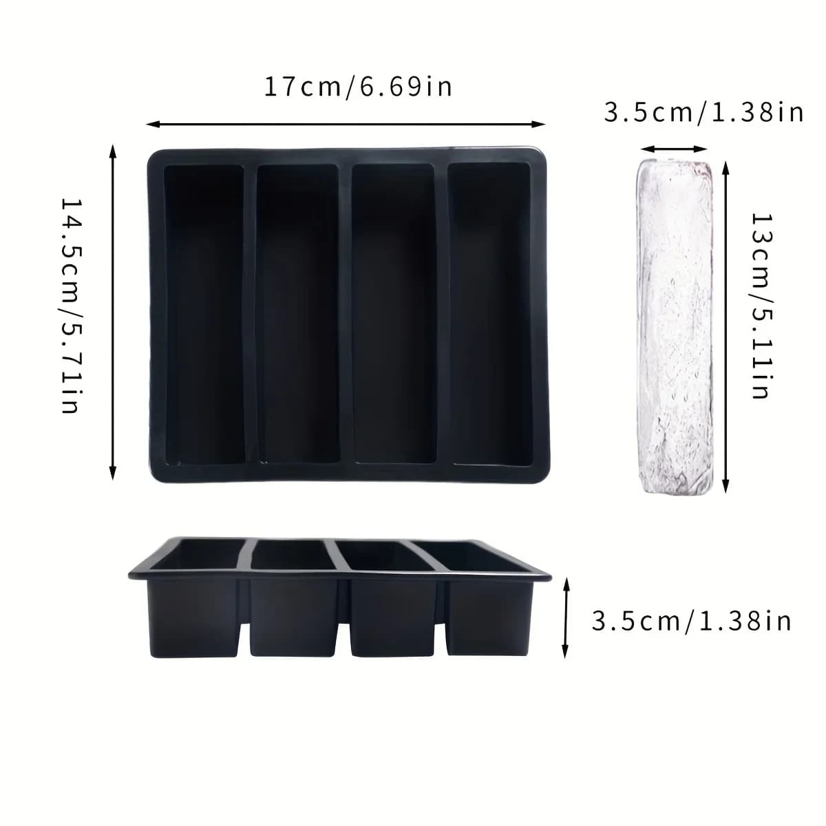 Juego de 1/4 moldes grandes rectangulares para cubitos de hielo con tapa, bandejas apilables para congelador para botellas, bebidas, cubos largos, artículos de cocina