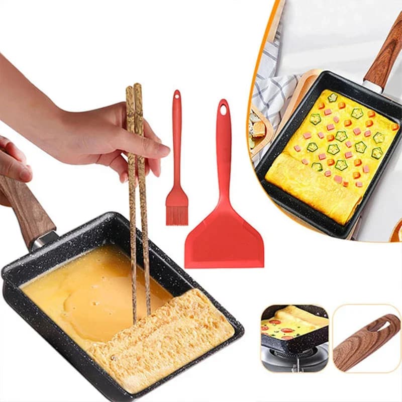 Sartén japonesa para tamagoyaki, antiadherente, para huevo, rectangular, pequeña, con utensilios de cocina