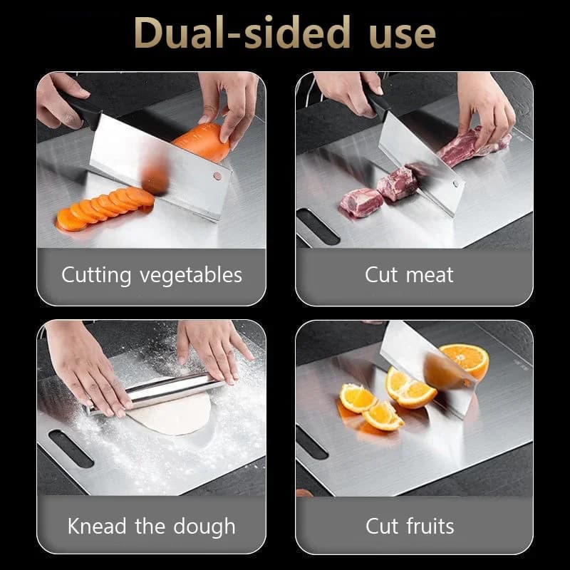 Tabla de cortar de acero inoxidable de 3 piezas: tabla de picar de doble cara y gran resistencia para carne, verduras, amasado de masa y preparación de cocina