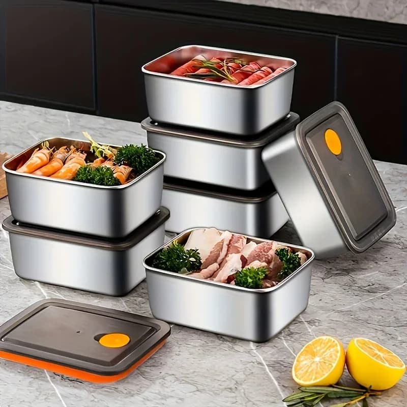 Set de 4 recipientes de almacenamiento de alimentos de acero inoxidable - engrosados, herméticos, apilables y sin BPA para organizar nevera/congelador/despensa
