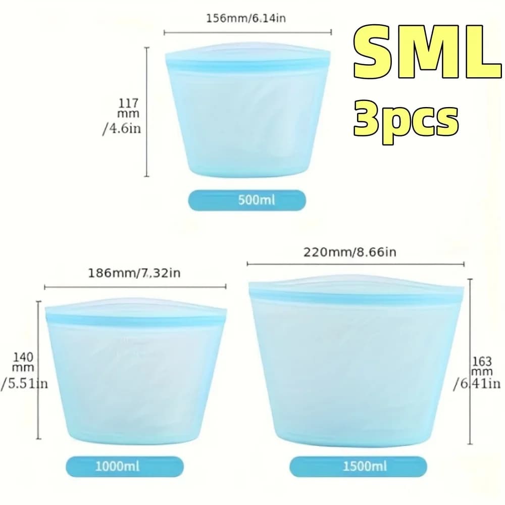 1/3pcs bolsas reutilizables de silicona para alimentos, bolsas de almacenamiento herméticas tipo ziplock para nevera y congelador, para conservar la frescura y organizar la cocina