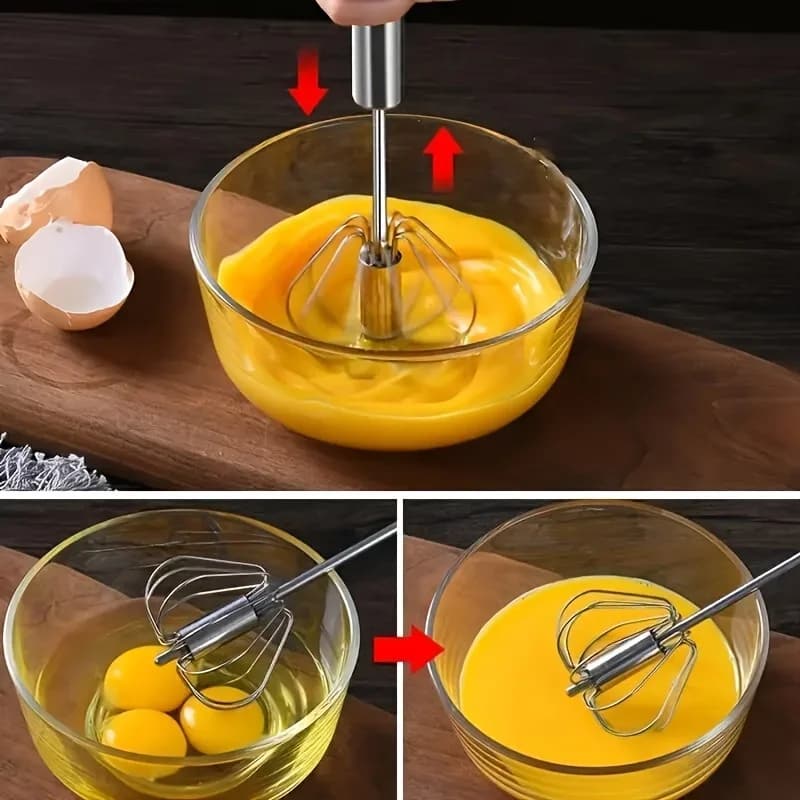 Batidor de huevos de acero inoxidable, mezclador semiautomático duradero para mezclar nata y huevo sin esfuerzo, remover y batir para cocina y repostería