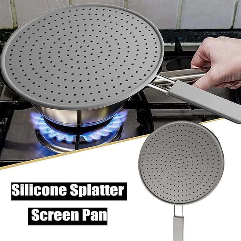 Pantalla antisalpicaduras de silicona con asa, resistente al calor, protector contra salpicaduras de aceite, tapa para escurrir, cubierta para sartén