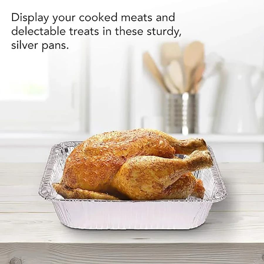 50 piezas de papel de aluminio desechable, varios tamaños, bandejas de aluminio perfectas para cocinar, calentar, almacenar y preparar alimentos.