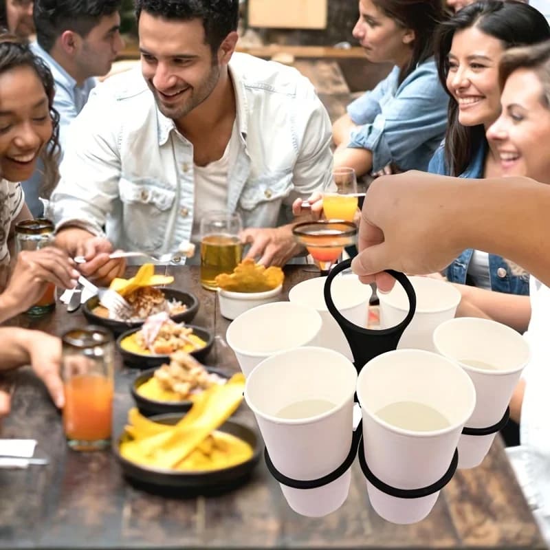 1/2 piezas Portavasos portátil de 6 ranuras, bandeja plegable para bebidas con asa, de bolsillo para picnics y fiestas al aire libre, portavasos reutilizable