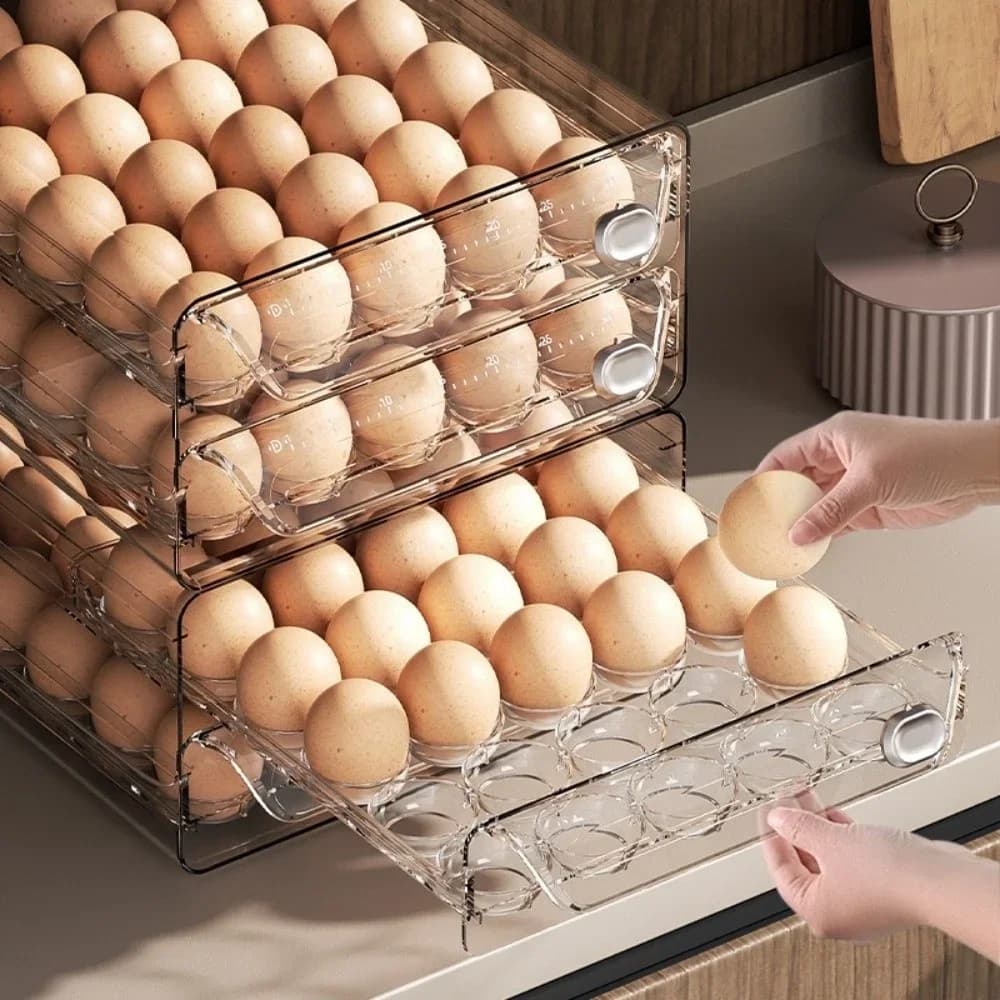 Caja transparente para almacenar huevos, doble capa, soporte de plástico transparente para huevos, escala de tiempo, gran capacidad, organizador de cajón para huevos