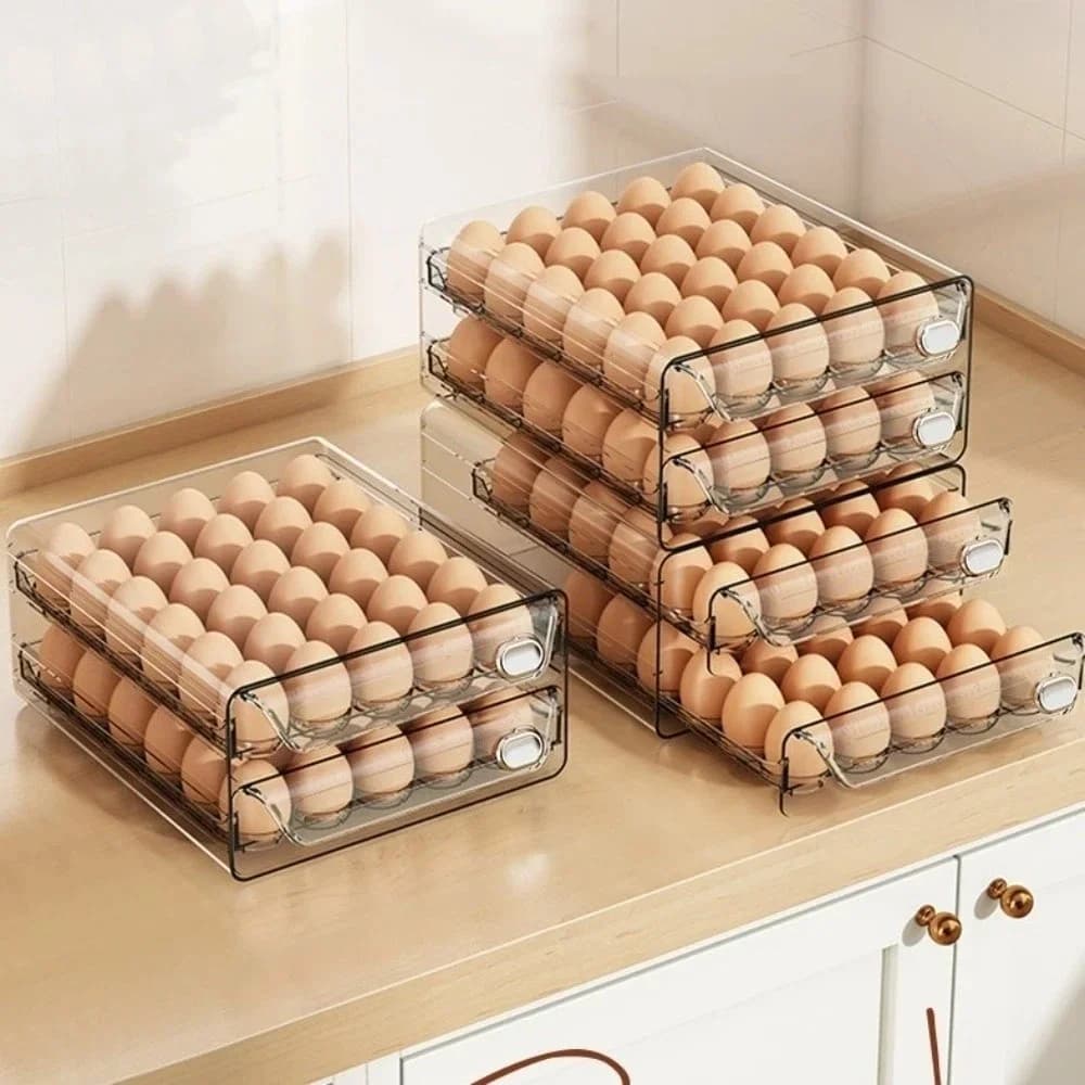 Caja transparente para almacenar huevos, doble capa, soporte de plástico transparente para huevos, escala de tiempo, gran capacidad, organizador de cajón para huevos