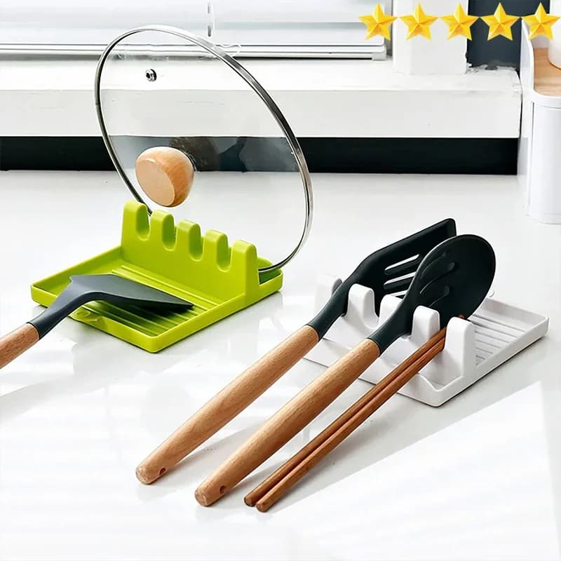 [Más vendidos] 1 pieza soporte para espátula, soporte para tapa de olla, estante para encimera, soporte para cuchara, bandeja para cuchara de sopa, porta palillos