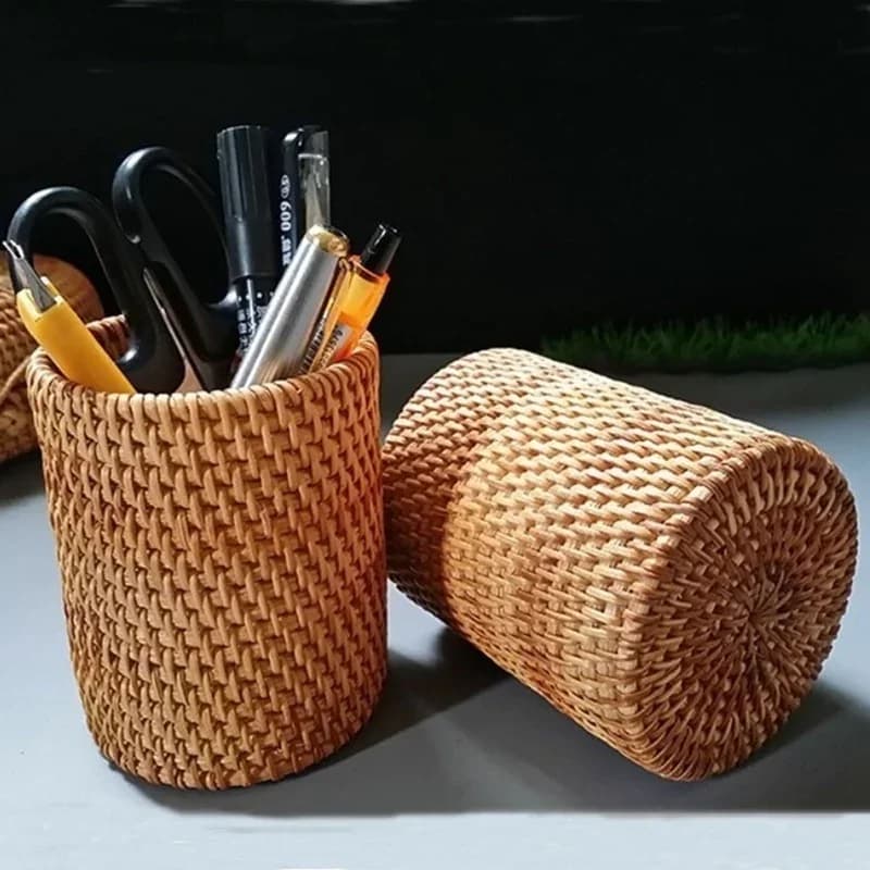 Caja de almacenamiento rattan para cubiertos y utensilios de mesa, organizador doméstico para palillos, palas, cucharas, cuchillos y tenedores