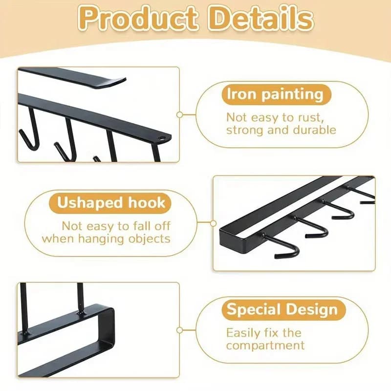 1 pieza de estante de cocina organizador colgante para ropa, soporte para tazas, soporte para vasos y tazas, rack de almacenamiento con 6 ganchos