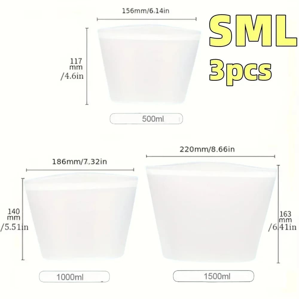 1/3pcs bolsas reutilizables de silicona para alimentos, bolsas de almacenamiento herméticas tipo ziplock para nevera y congelador, para conservar la frescura y organizar la cocina