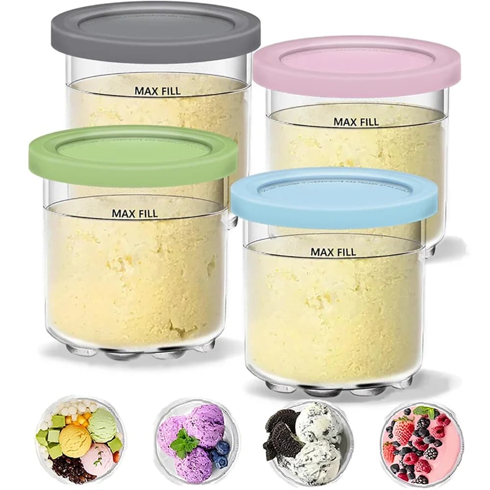 Pints y tapas Creami para Ninja - paquete de 4 envases, vasos, frascos y recipientes cremosos para helado, juego compatible con recipiente para batidos