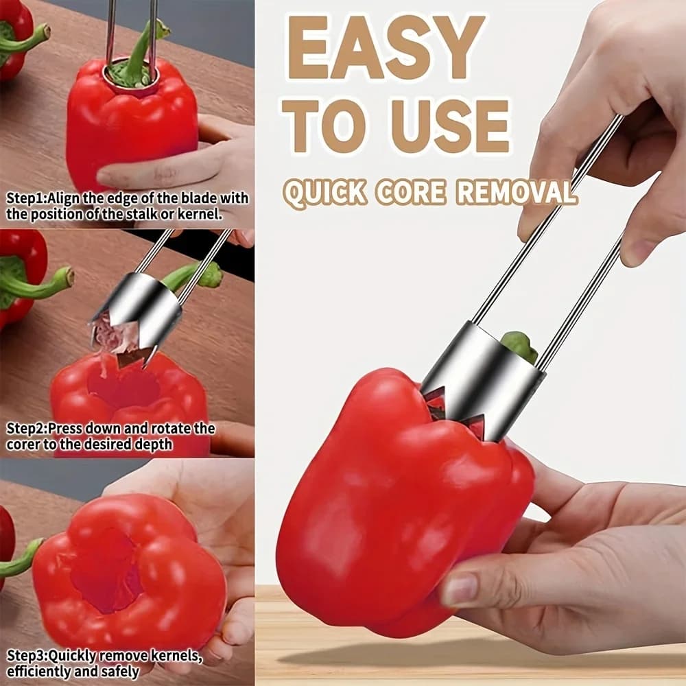 Herramienta descorazonadora de acero inoxidable de 1/2/3 piezas - para frutas y verduras como manzanas, pimientos, tomates | extracción fácil del corazón | duradera