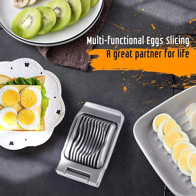Cortador de huevos de aluminio resistente para huevos duros, cortador de fresas de acero inoxidable, rebanador múltiple para fruta blanda