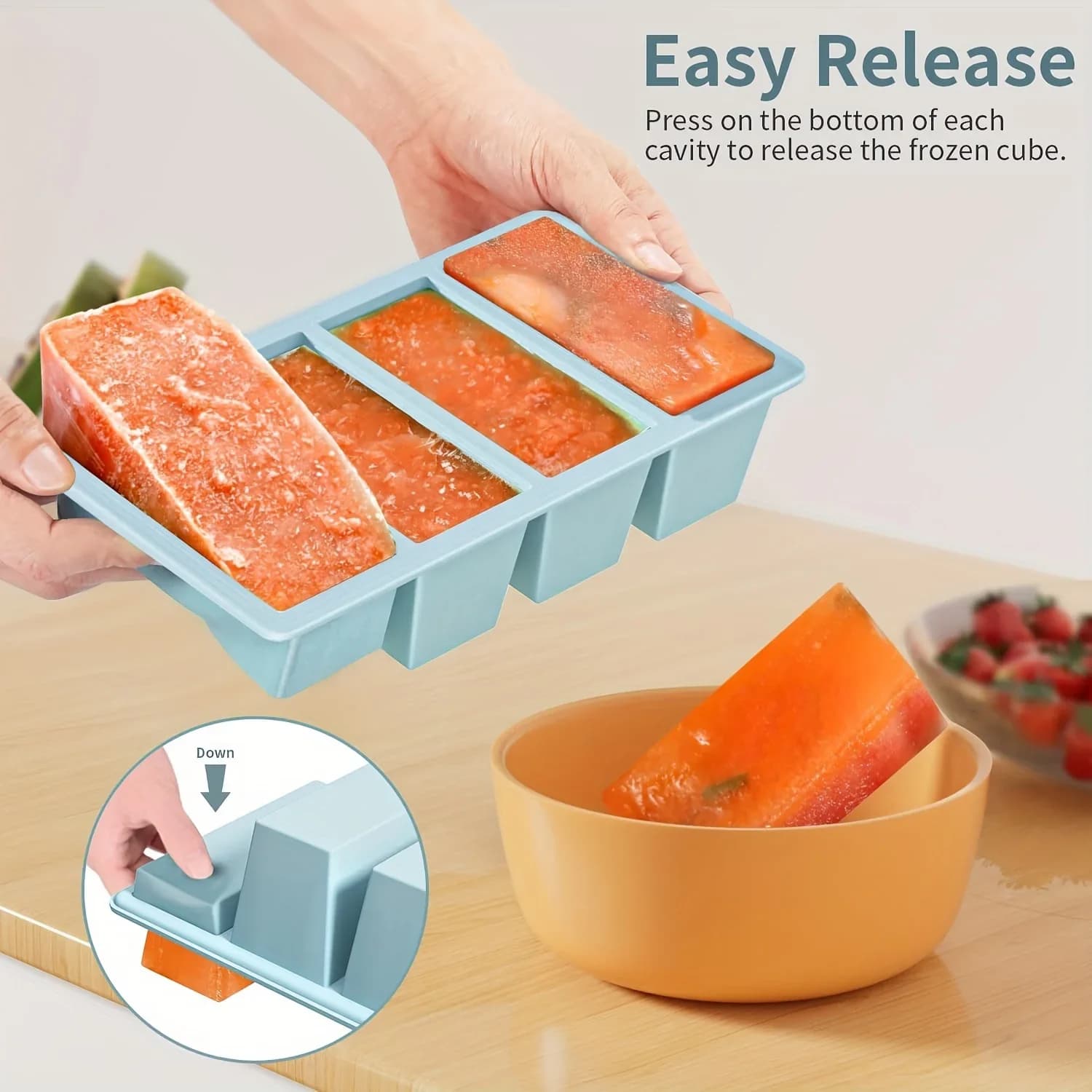 Juego de 1/4 moldes grandes rectangulares para cubitos de hielo con tapa, bandejas apilables para congelador para botellas, bebidas, cubos largos, artículos de cocina