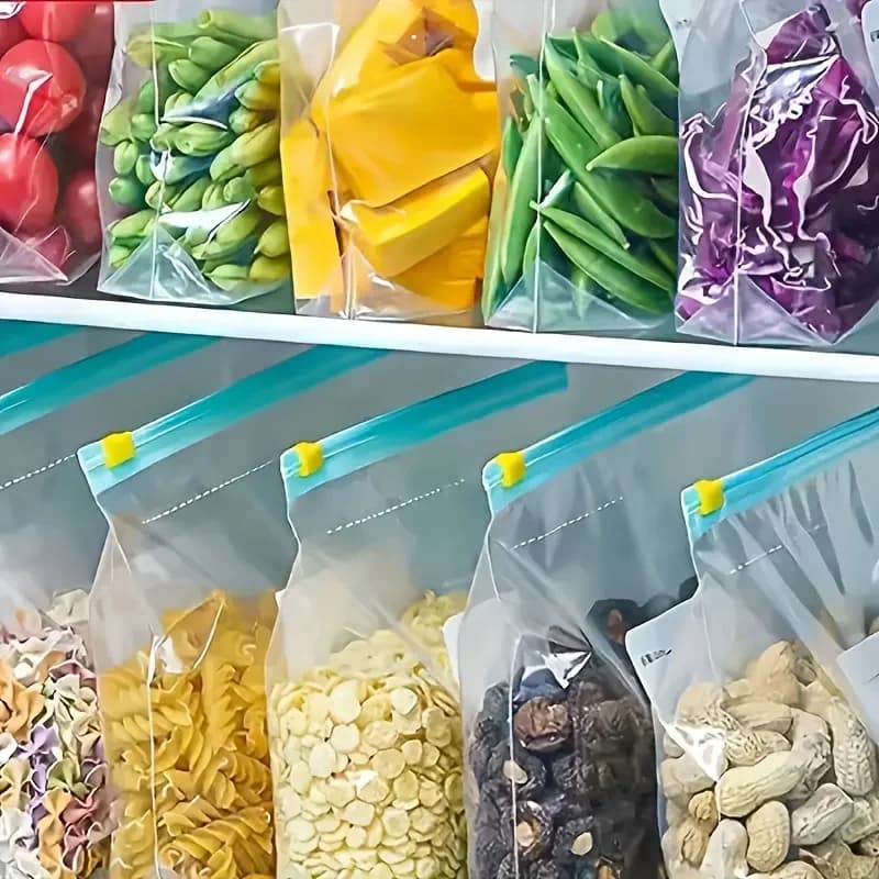 10-90pcs Bolsas de almacenamiento frescas con cierre hermético para frutas, cereales, verduras y carne, a prueba de fugas, para congelador