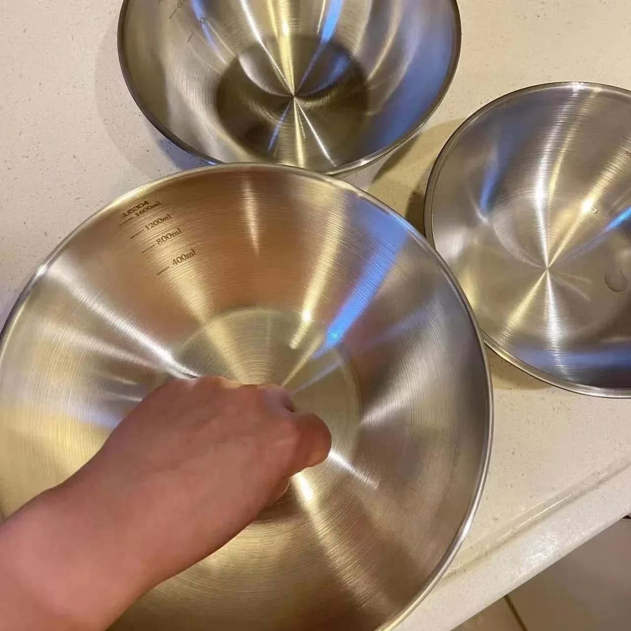 Juego de 1 a 3 cuencos de acero inoxidable con escala para cocinar, hornear y guardar alimentos; cuencos mezcladores de gran capacidad para el hogar y la cocina