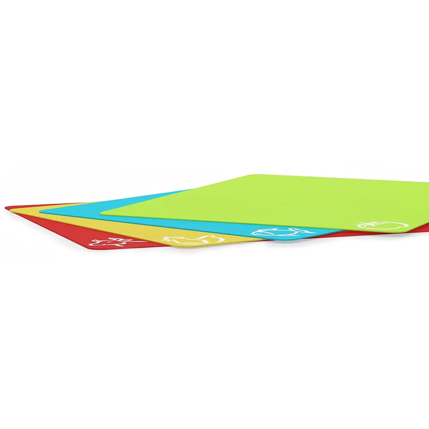 Juego de 4 tablas de cortar de plástico flexible antideslizante con iconos de alimentos, tapetes de corte de cocina