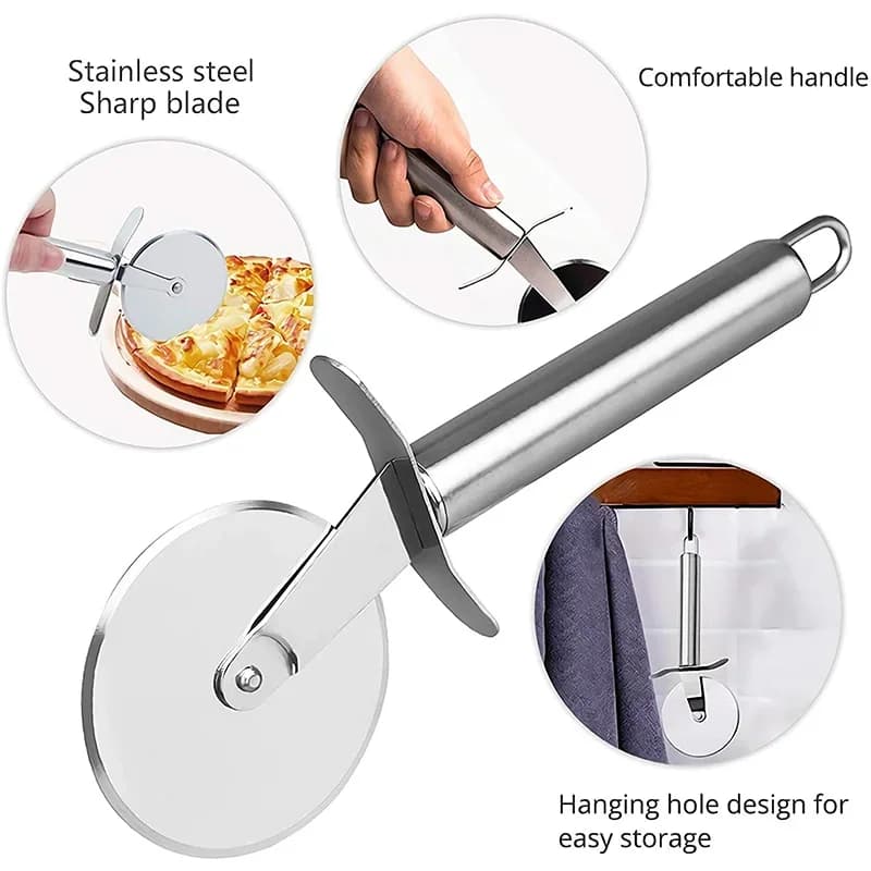 Cortador de pizza premium de acero inoxidable, herramientas de cocina, rueda y servidor, cuchillo para gofres, galletas, pastel, pan y masa