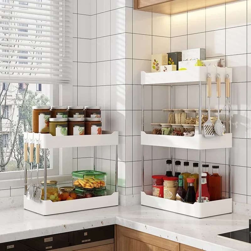 Estante de almacenamiento para especias de cocina de 1 pieza, multifuncional, de encimera, organizador de condimentos de varios niveles, esquina, para cocina