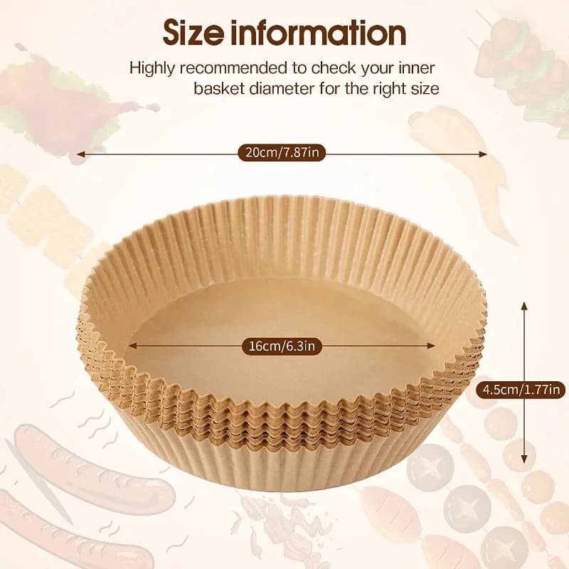 Forros de papel para freidora de aire desechables, resistentes al aceite e impermeables, papel de hornear redondo, cuadrado y rectangular, suministros de cocina y fiesta