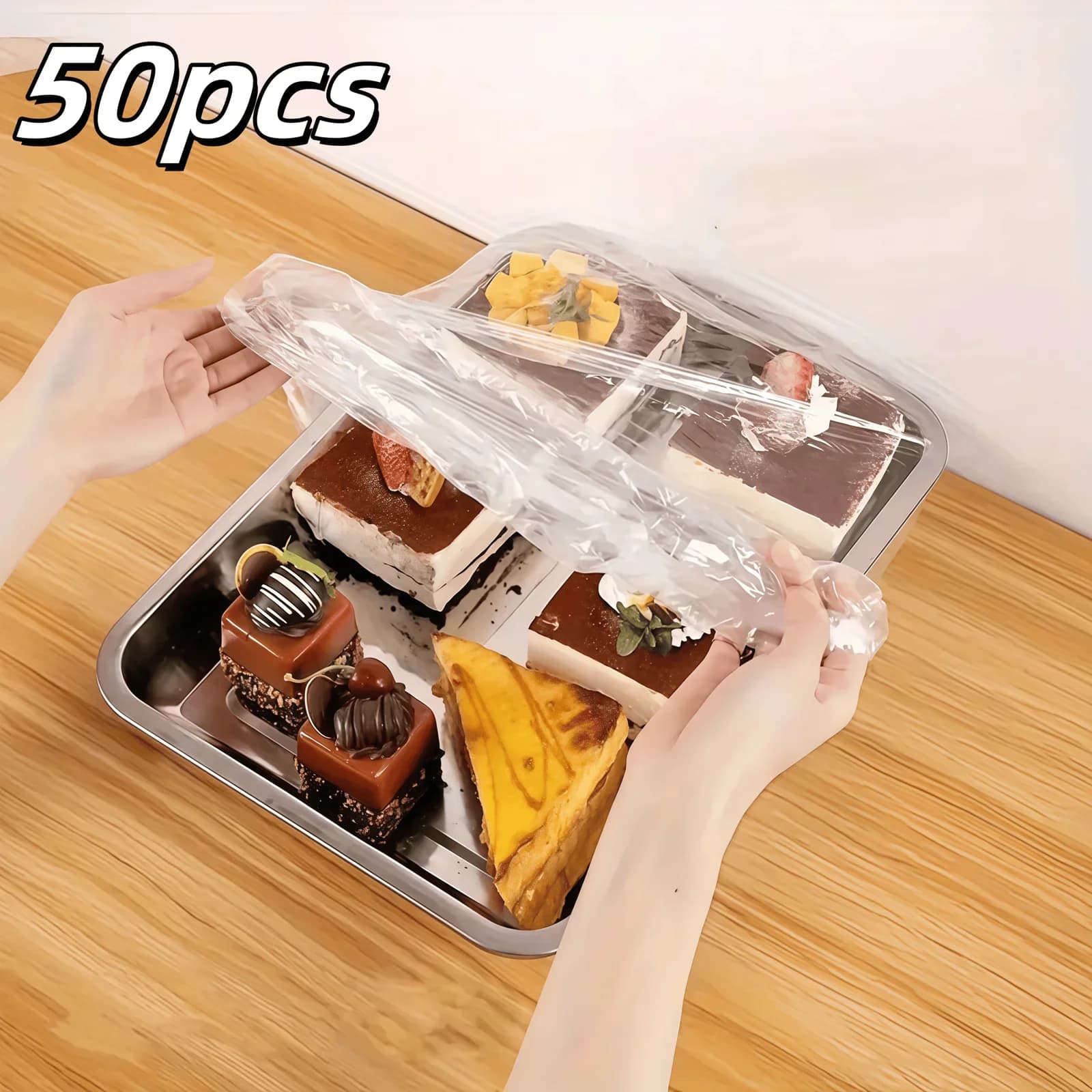 50 fundas reutilizables elásticas de PE para alimentos: tapas de plástico estirables para pan, frutas y snacks | Sello transparente duradero