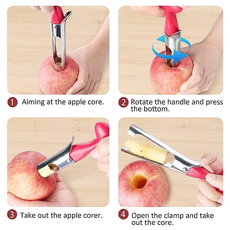 Descorazonador de manzanas premium de acero inoxidable, herramienta para quitar el corazón de manzanas y peras, cortador de frutas, saca semillas, cuchillo rebanador, utensilios de cocina para verduras