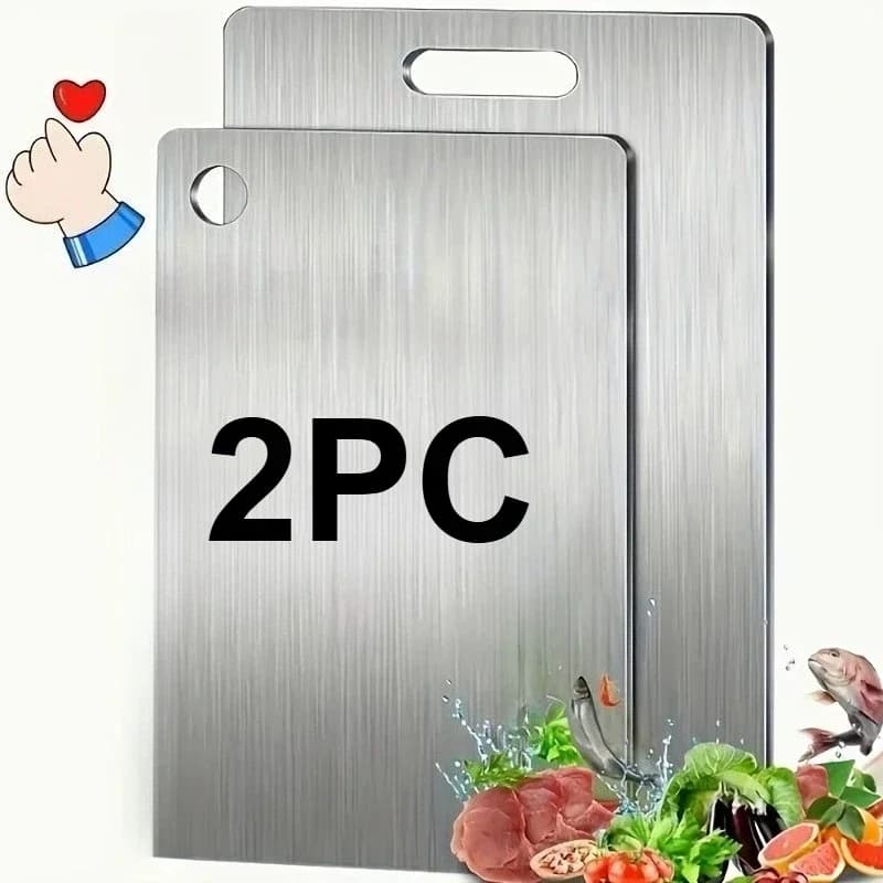 Set de 2 tablas de cortar de acero inoxidable - resistentes, antideslizantes para carne y verduras | Sin BPA y a prueba de óxido