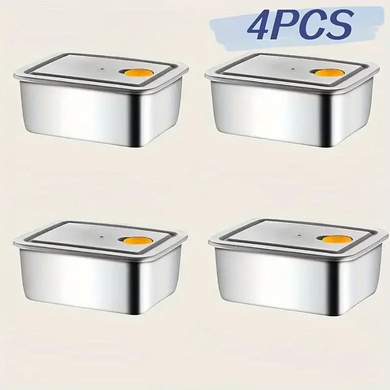 Set de 4 recipientes de almacenamiento de alimentos de acero inoxidable - engrosados, herméticos, apilables y sin BPA para organizar nevera/congelador/despensa