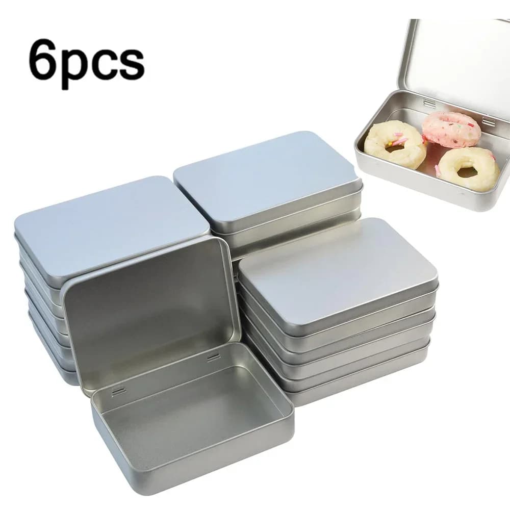 6Pcs Caja de lata metálica con bisagra, mini contenedor portátil de almacenamiento con tapa para el hogar, dulces y organización de manualidades