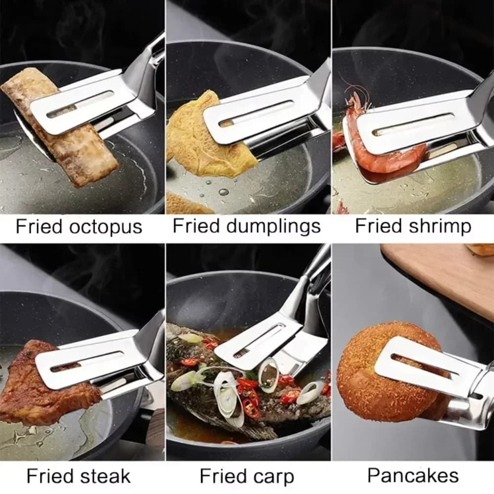 1/2/4Pcs Pinzas de acero inoxidable para bistec, espátula multifuncional, pinzas de cocina de doble cara para pescado, carne, pizza y herramientas de repostería
