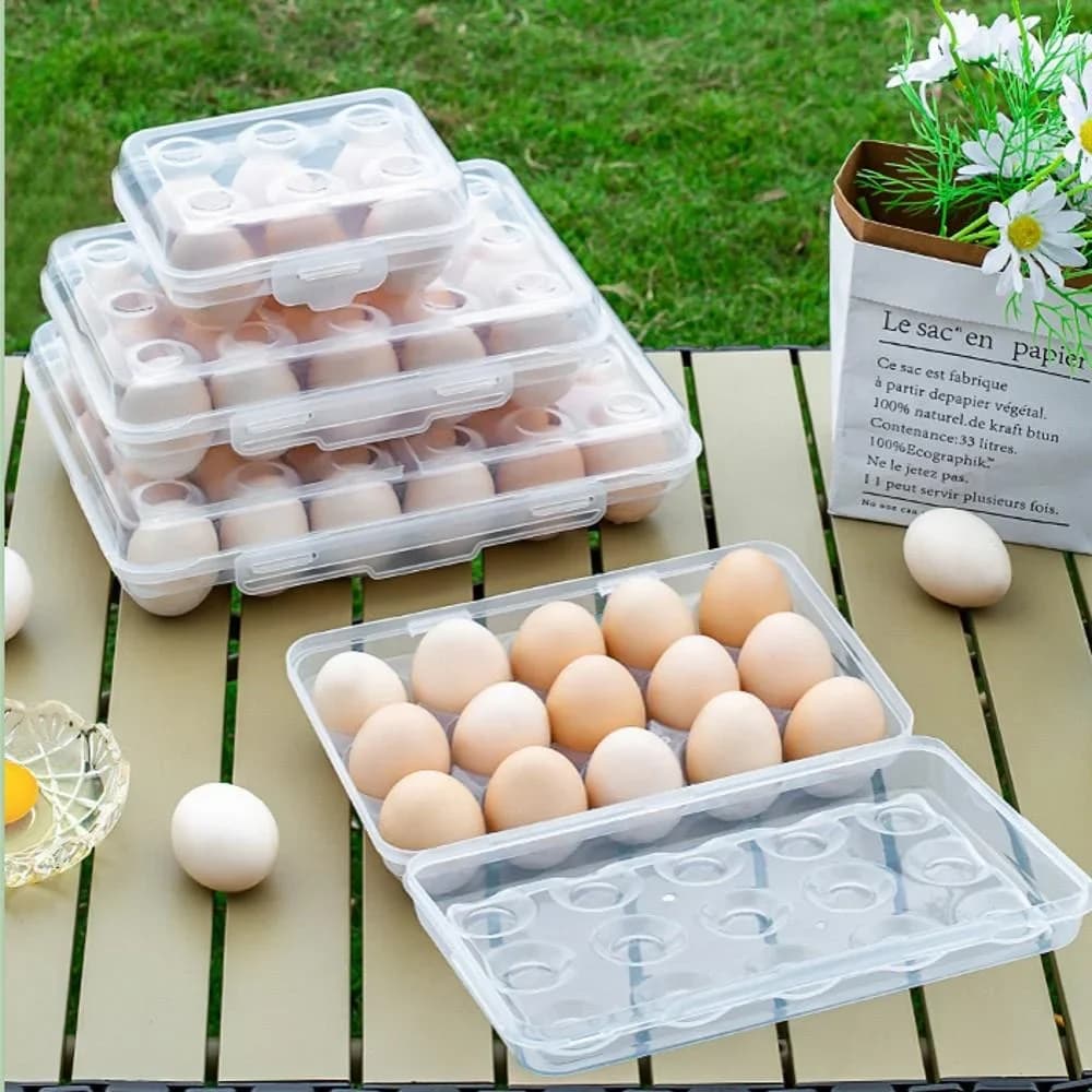 Huevera de plástico con tapa para frigorífico - Organizador portátil para nevera, camping y exteriores