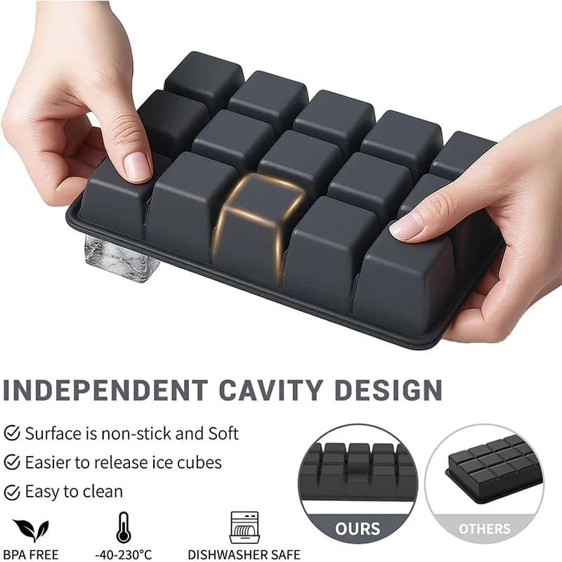 2 moldes de silicona para cubitos de hielo con tapa - 15 cavidades, reutilizables para whisky y cócteles