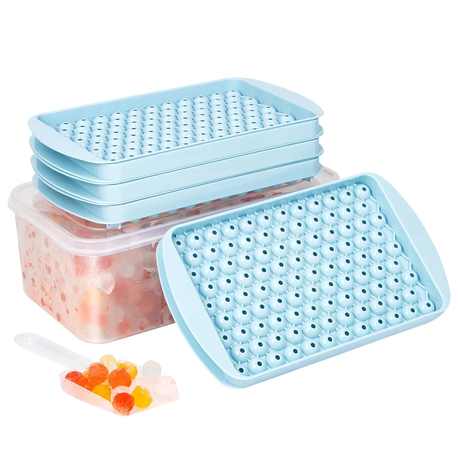 Bandeja mini para cubitos de hielo de 104 cavidades, molde redondo para bolas de hielo, pequeño y triturado, para enfriar bebidas de bar, cócteles, whisky, café y jugo, utensilio de cocina